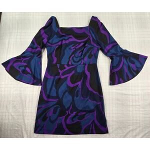 TRINA TURK Miley Garden Bell Sleeve Sheath Dress Blue Purple Knee Length 10